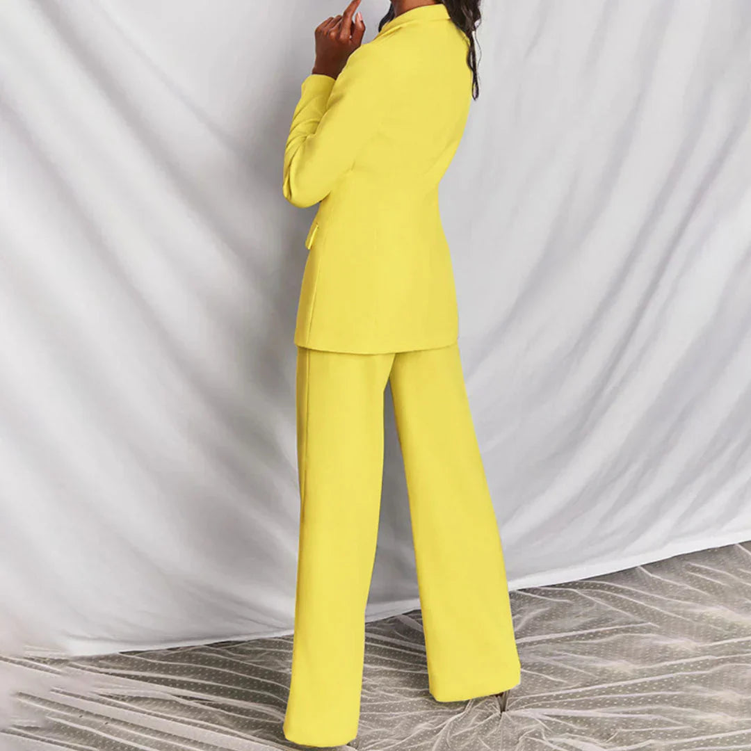 Chic Women’s Trouser Suit - Longline Blazer & Wide-Leg Pants