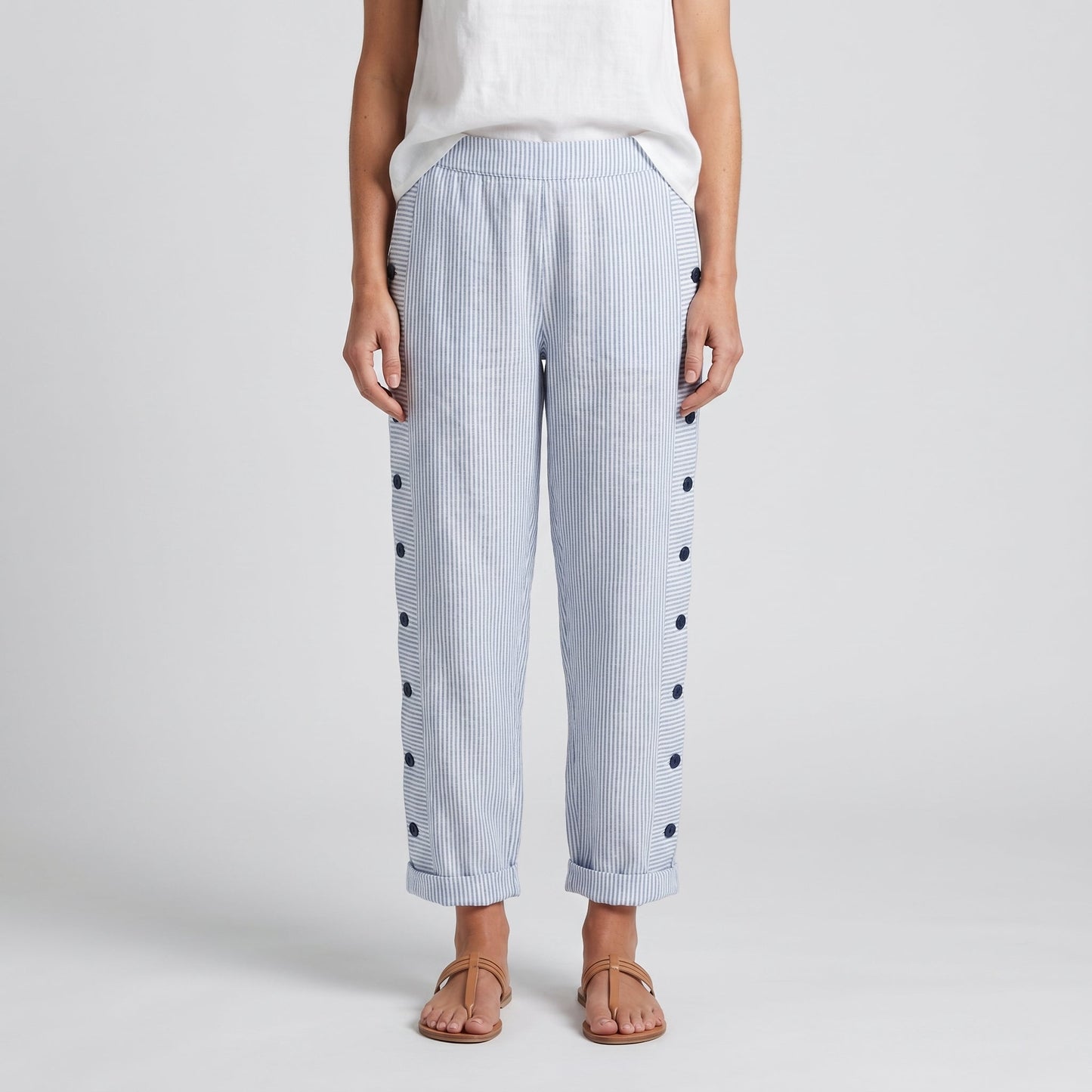 Women's Trousers | Striped Panel & Side Button Detail