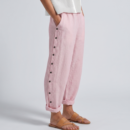 Women's Trousers | Striped Panel & Side Button Detail