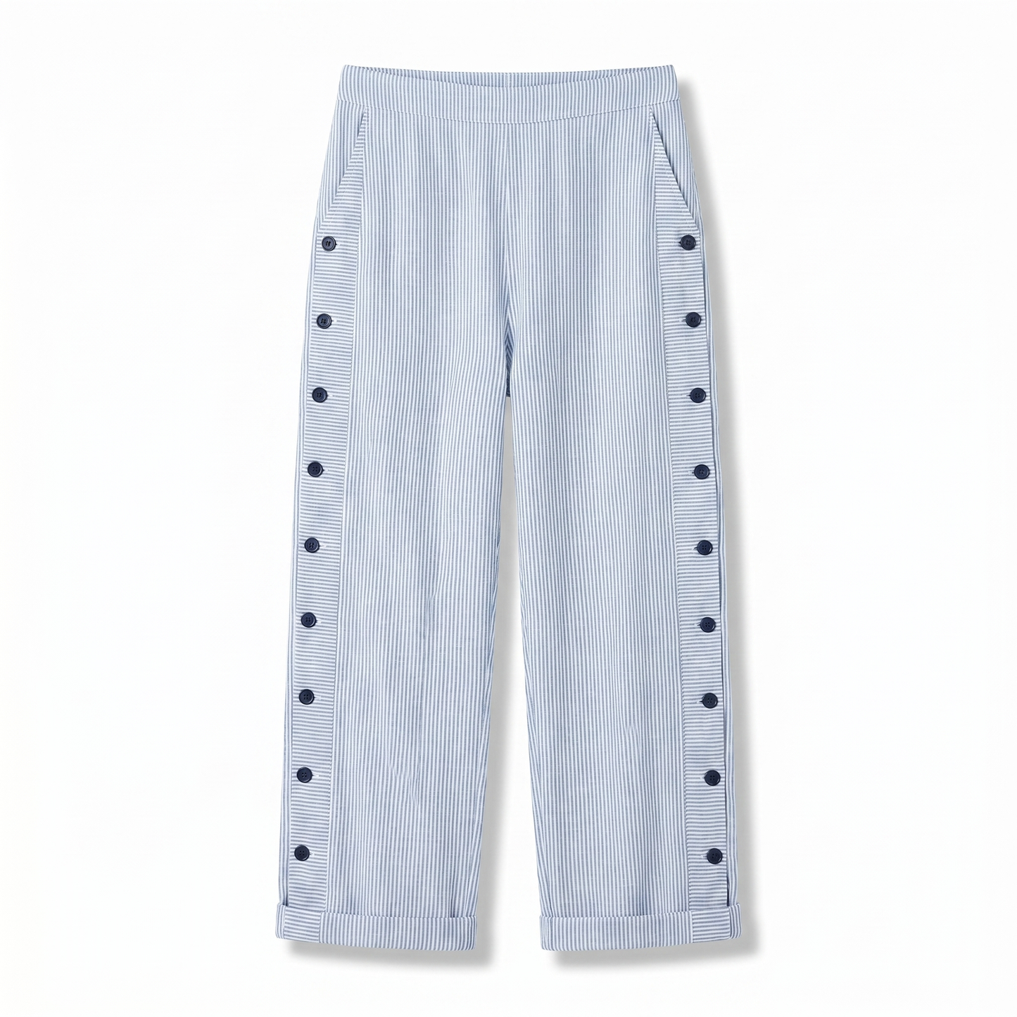 Women's Trousers | Striped Panel & Side Button Detail