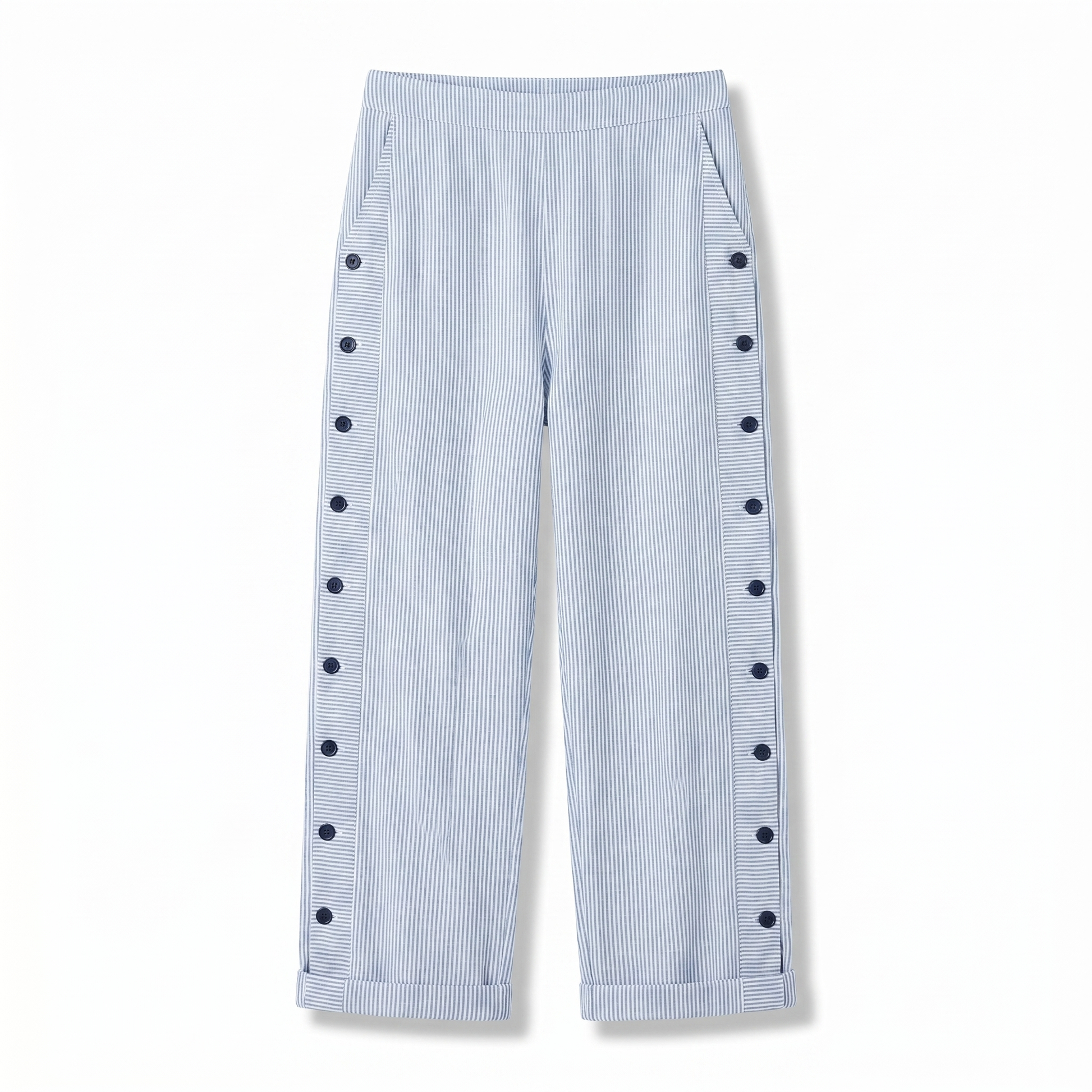 Women's Trousers | Striped Panel & Side Button Detail