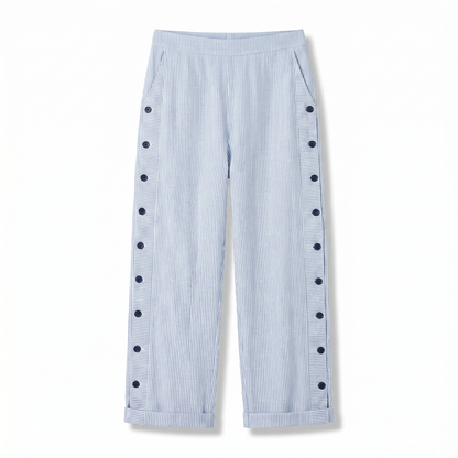 Women's Trousers | Striped Panel & Side Button Detail