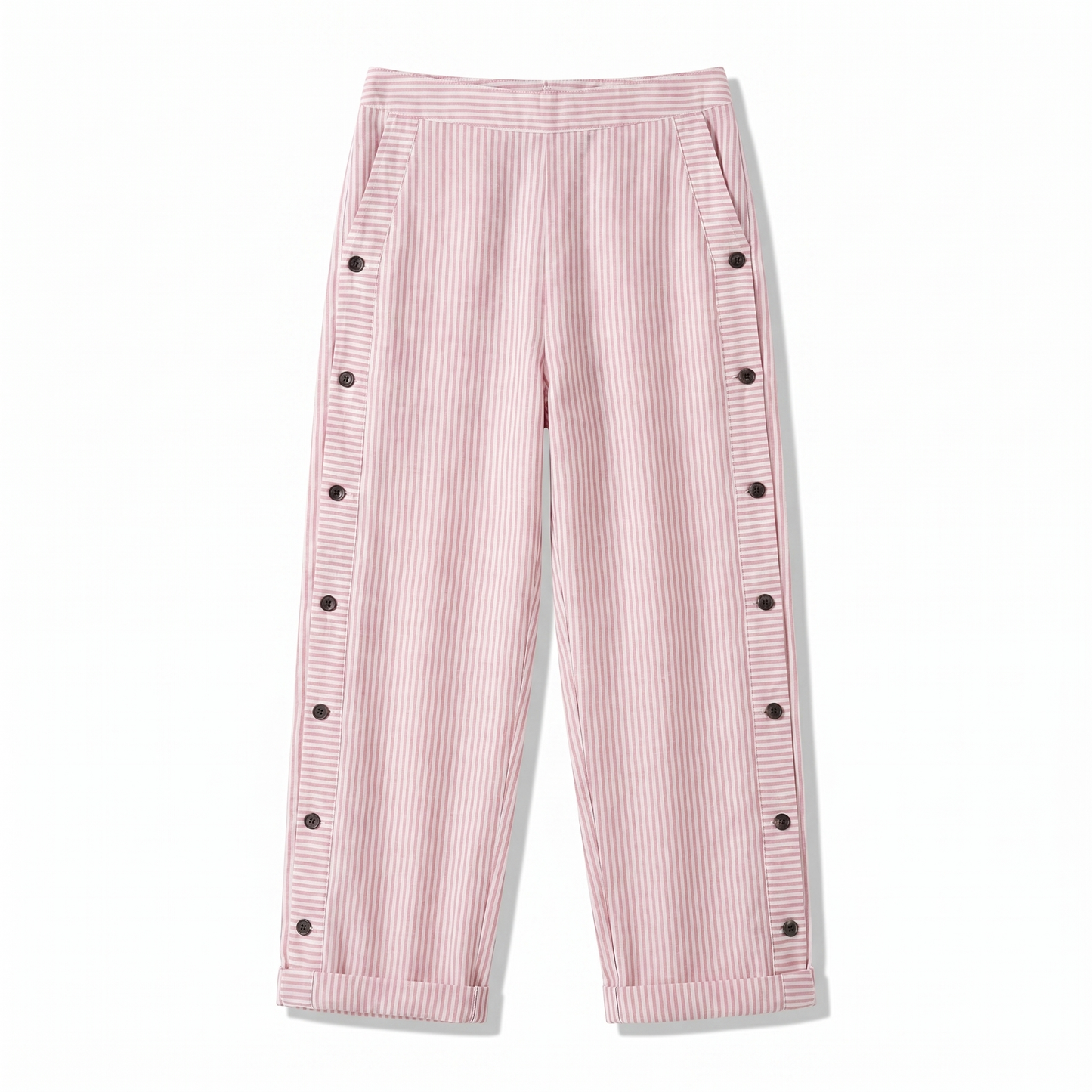 Women's Trousers | Striped Panel & Side Button Detail