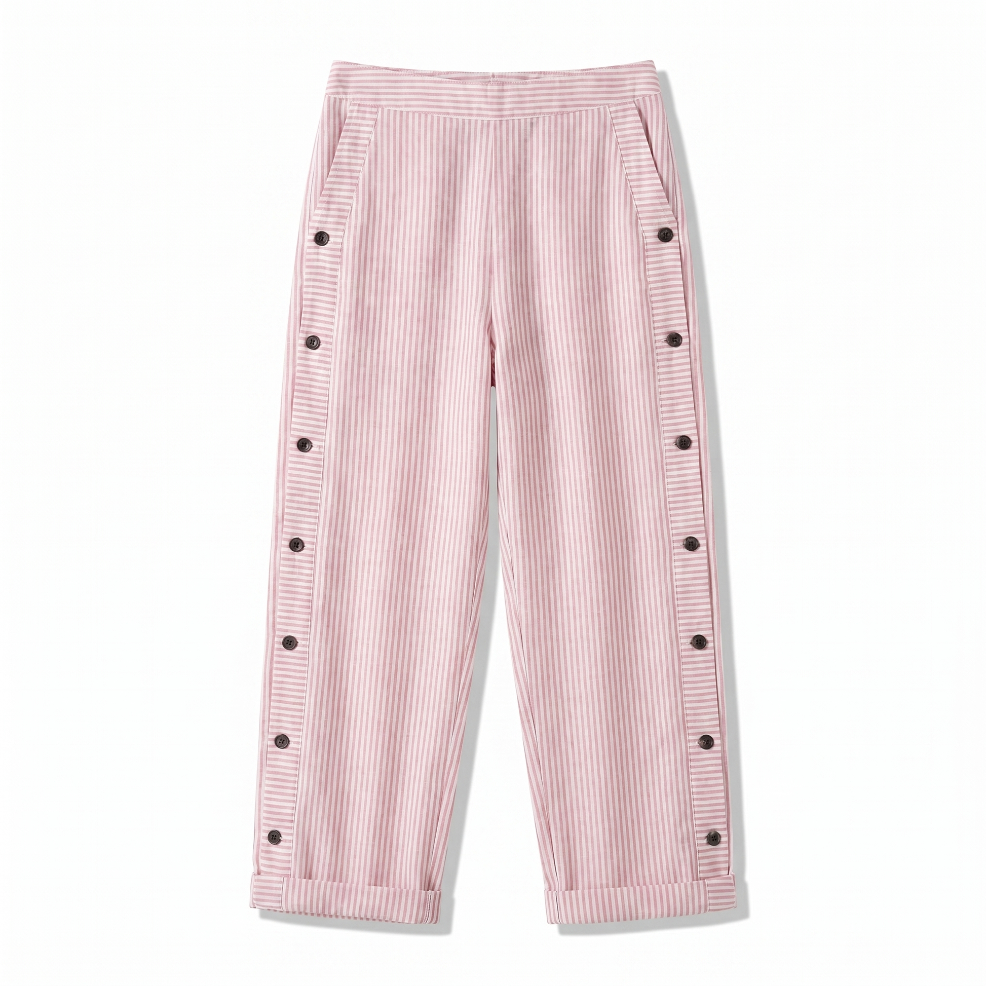Women's Trousers | Striped Panel & Side Button Detail