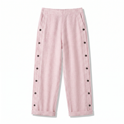 Women's Trousers | Striped Panel & Side Button Detail