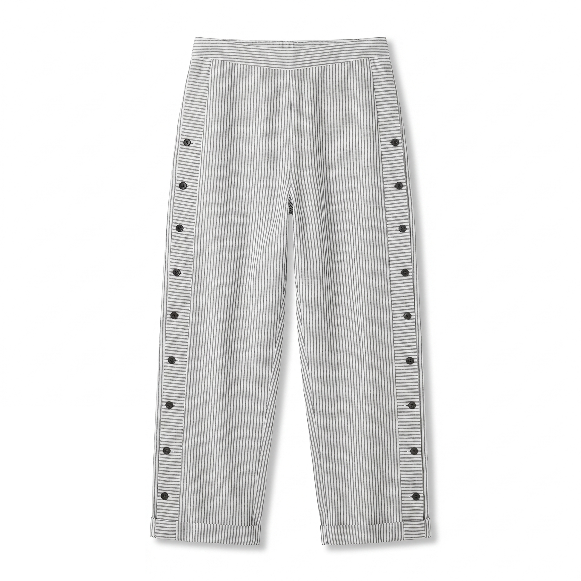 Women's Trousers | Striped Panel & Side Button Detail