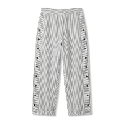 Women's Trousers | Striped Panel & Side Button Detail