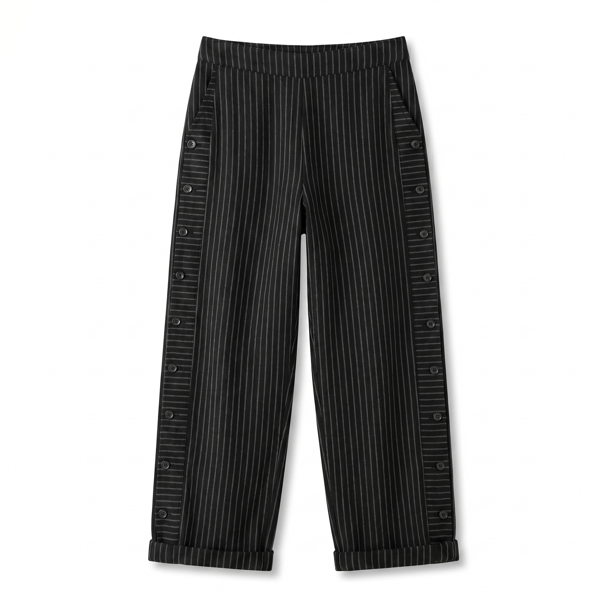 Women's Trousers | Striped Panel & Side Button Detail
