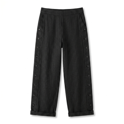 Women's Trousers | Striped Panel & Side Button Detail