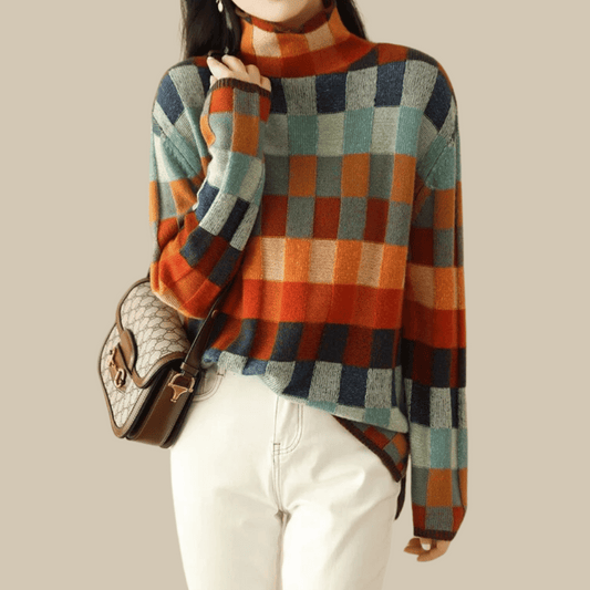 Women's Turtleneck Sweater | Colour Block & Relaxed Fit