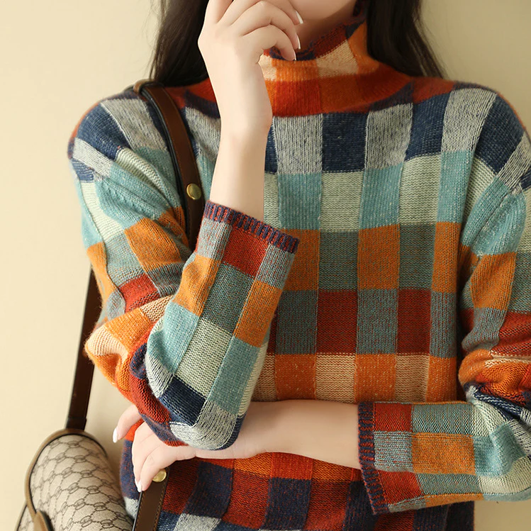 Women's Turtleneck Sweater | Patchwork Design & Cosy Comfort