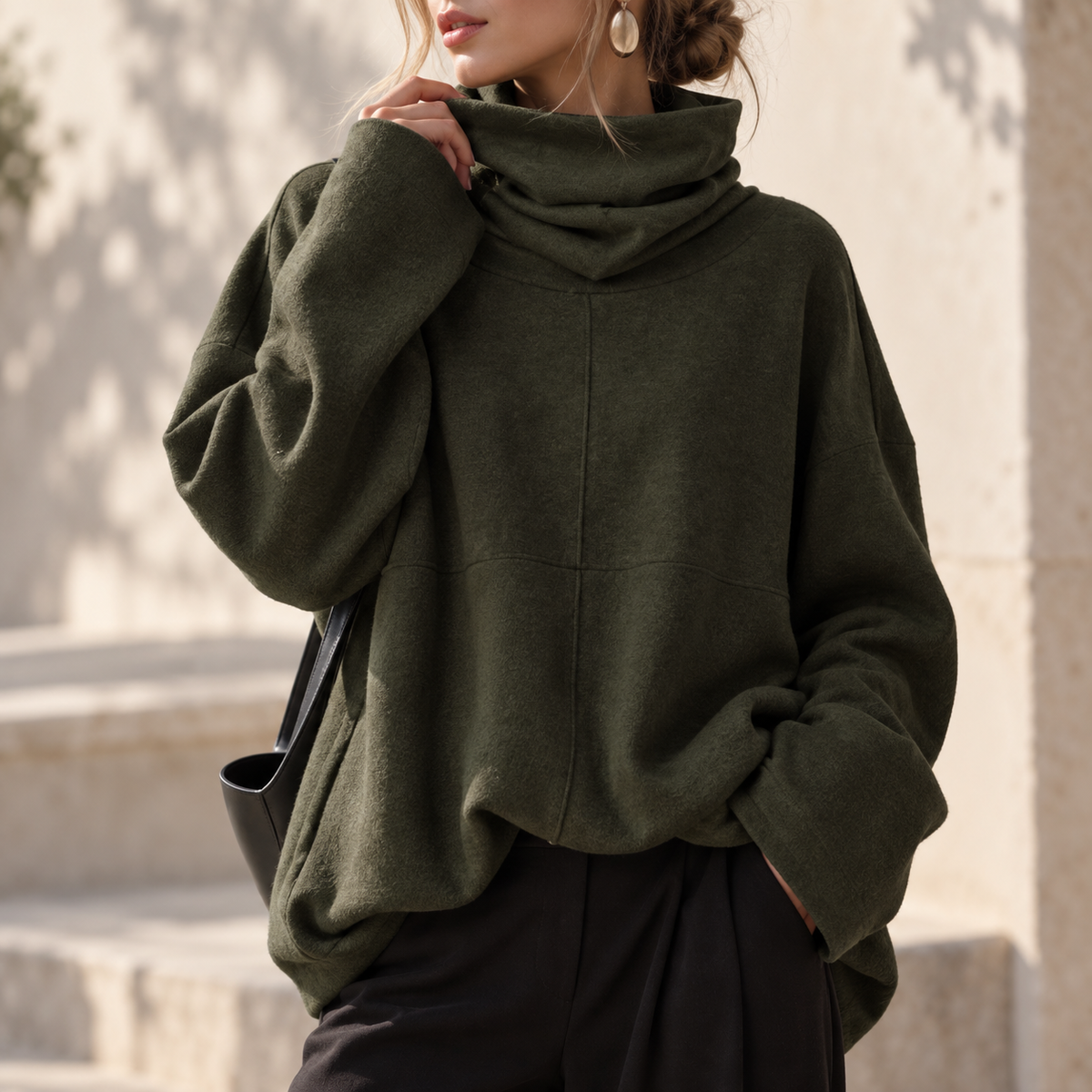 Women's Turtleneck Sweater | Stacked Collar & Oversized Fit 4