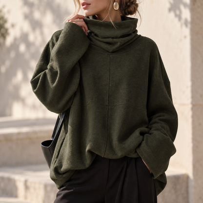 Women's Turtleneck Sweater | Stacked Collar & Oversized Fit 4
