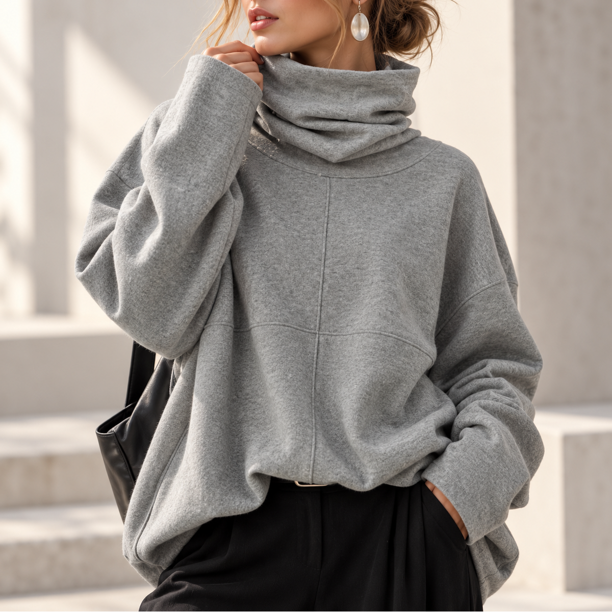 Women's Turtleneck Sweater | Stacked Collar & Oversized Fit 7