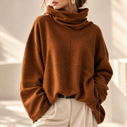 Women's Turtleneck Sweater | Stacked Collar & Oversized Fit 1