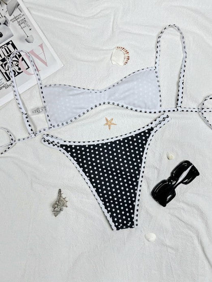 Women's Two Piece Bikini Swimsuit | Polka Dot & Backless Tie-Up
