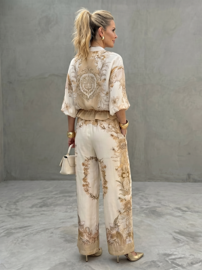 Women's Two Piece Set | Floral Print Zip-Up Loose Fit