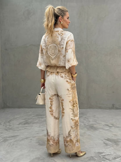 Women's Two Piece Set | Floral Print Zip-Up Loose Fit