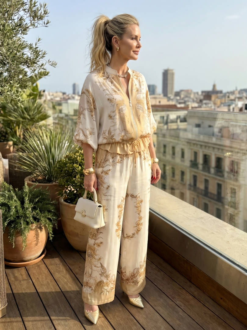 Women's Two Piece Set | Floral Print Zip-Up Loose Fit