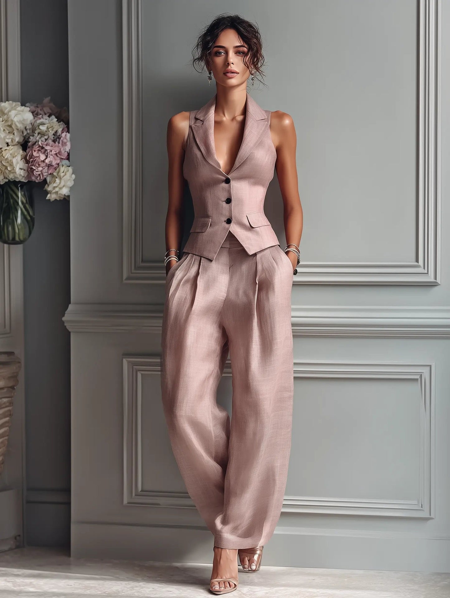 Women's Two Piece Set | Lapel Vest Trousers