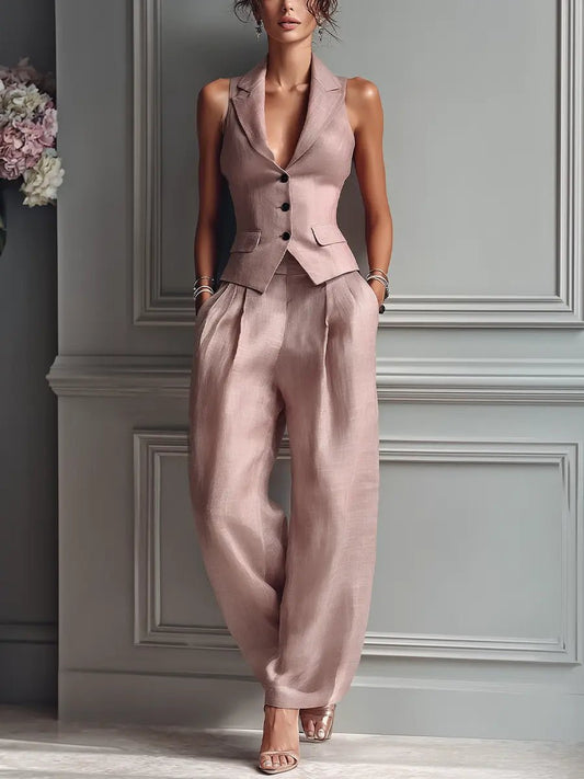 Women's Two Piece Set | Lapel Vest Trousers