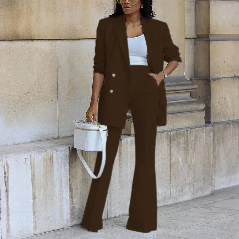 Women's Two Piece Set | Longline Blazer, Flared Trousers
