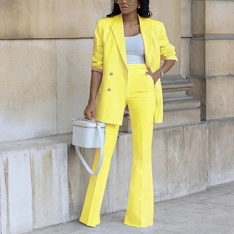 Women's Two Piece Set | Longline Blazer, Flared Trousers