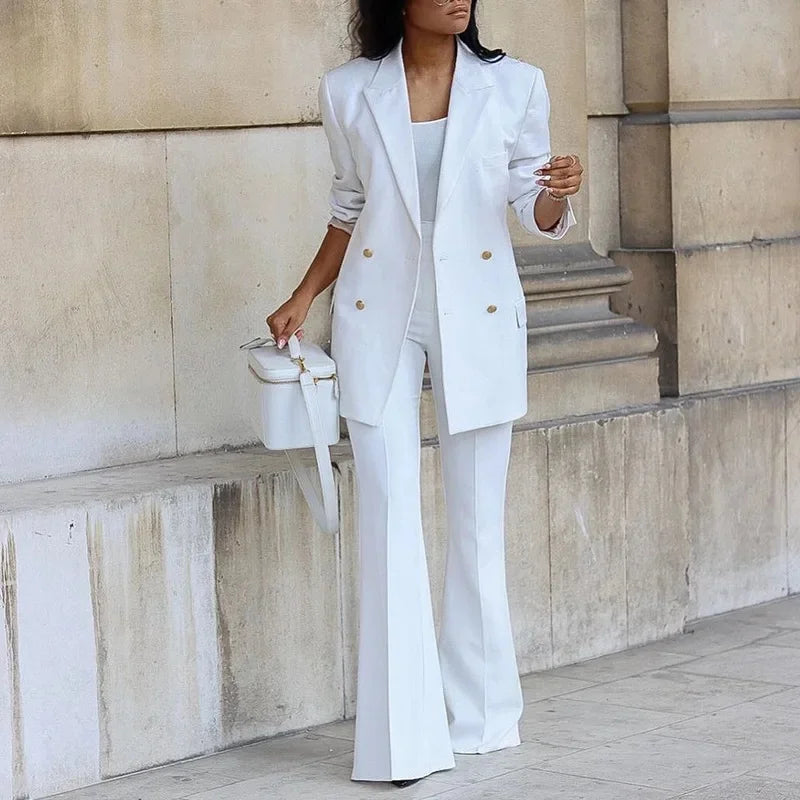 Women's Two Piece Set | Longline Blazer, Flared Trousers