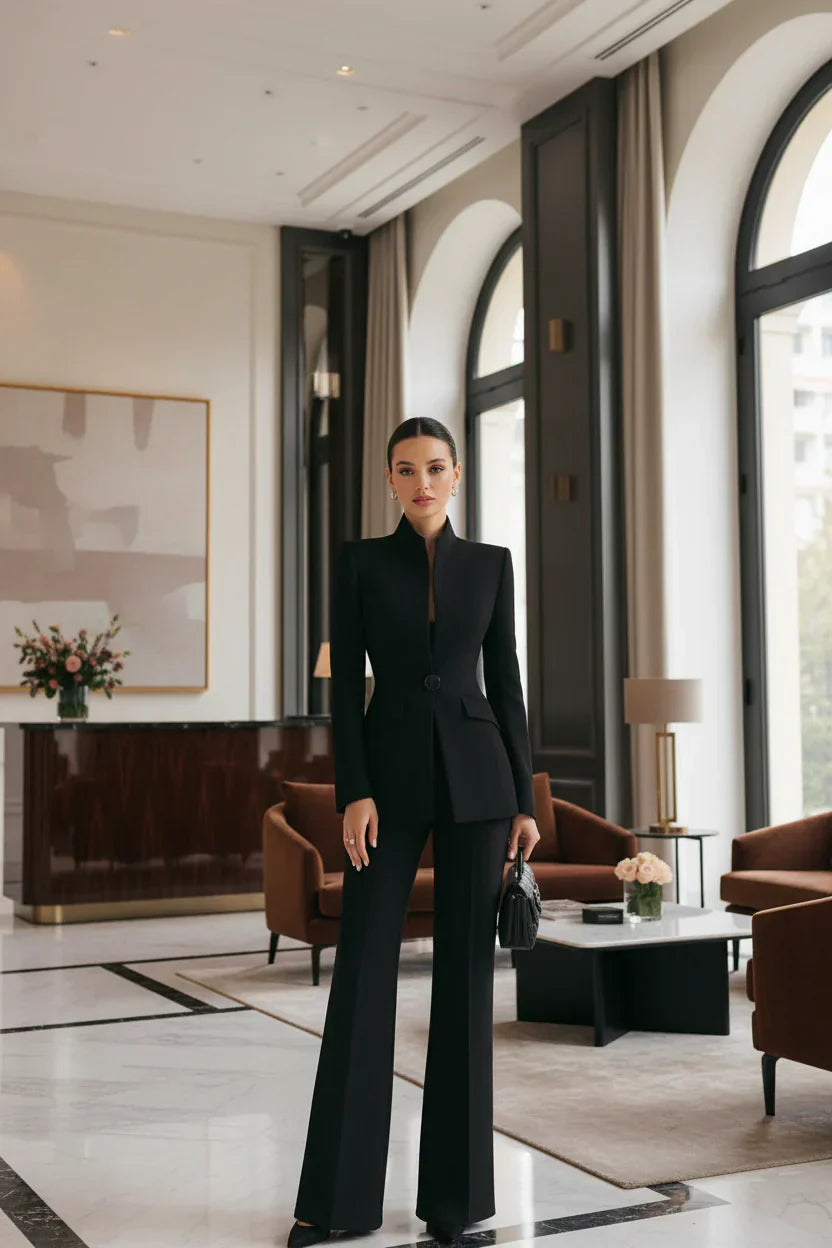 Women's Two Piece Set | Sculpted Blazer, Flared Trousers