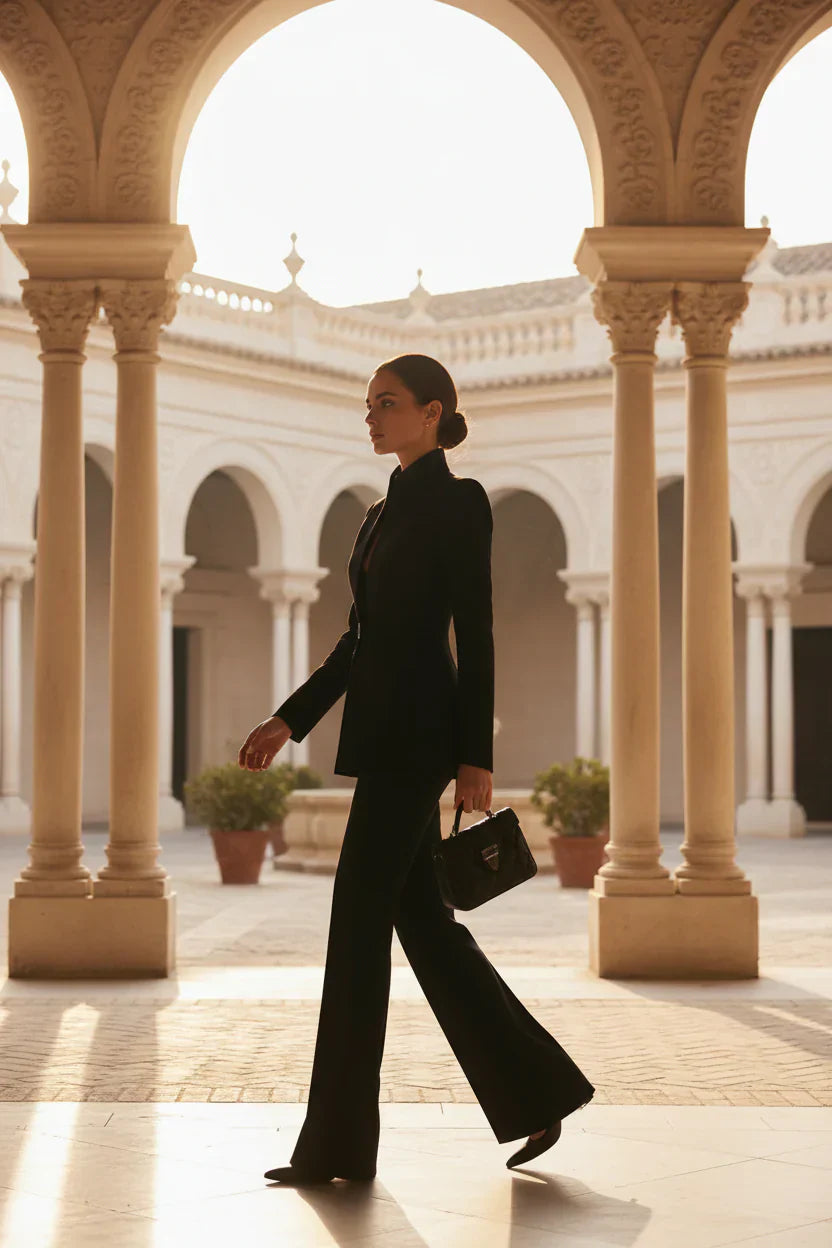 Women's Two Piece Set | Sculpted Blazer, Flared Trousers