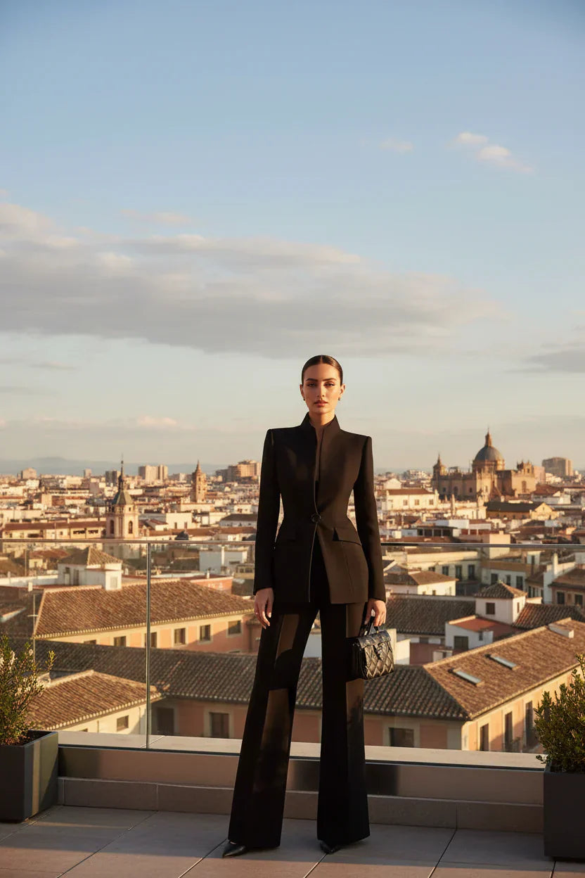 Women's Two Piece Set | Sculpted Blazer, Flared Trousers