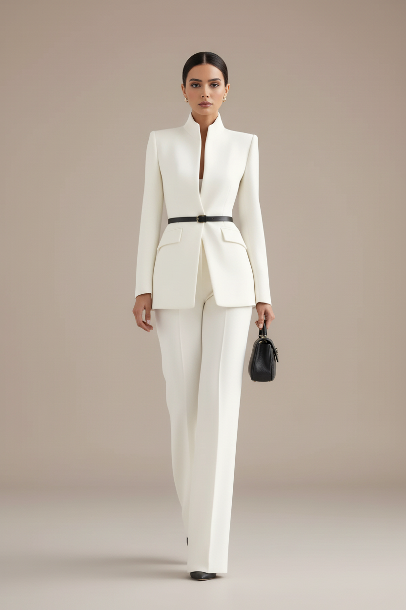 Women's Two Piece Set | Sculpted Blazer, Flared Trousers