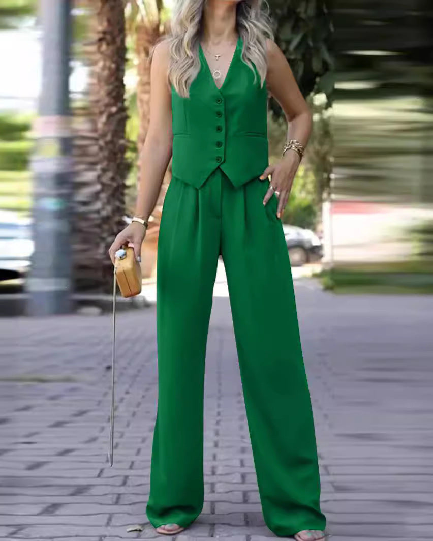 Women's Two Piece Set | Waistcoat Wide Leg