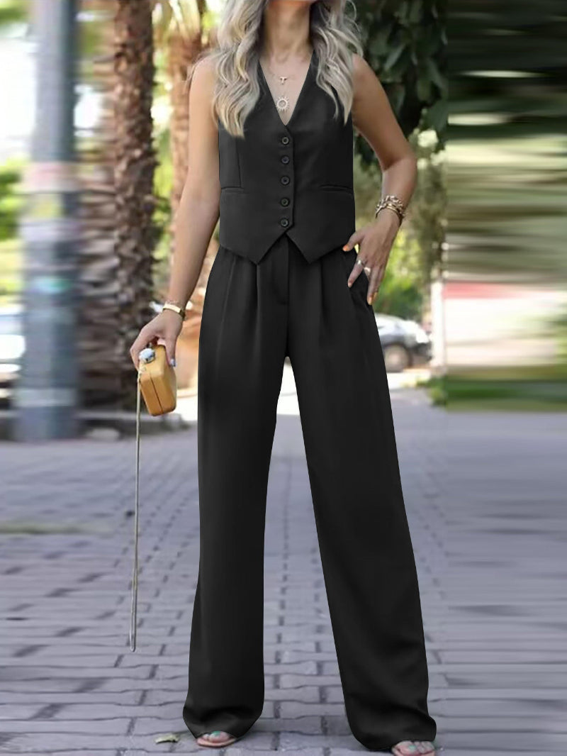 Women's Two Piece Set | Waistcoat Wide Leg