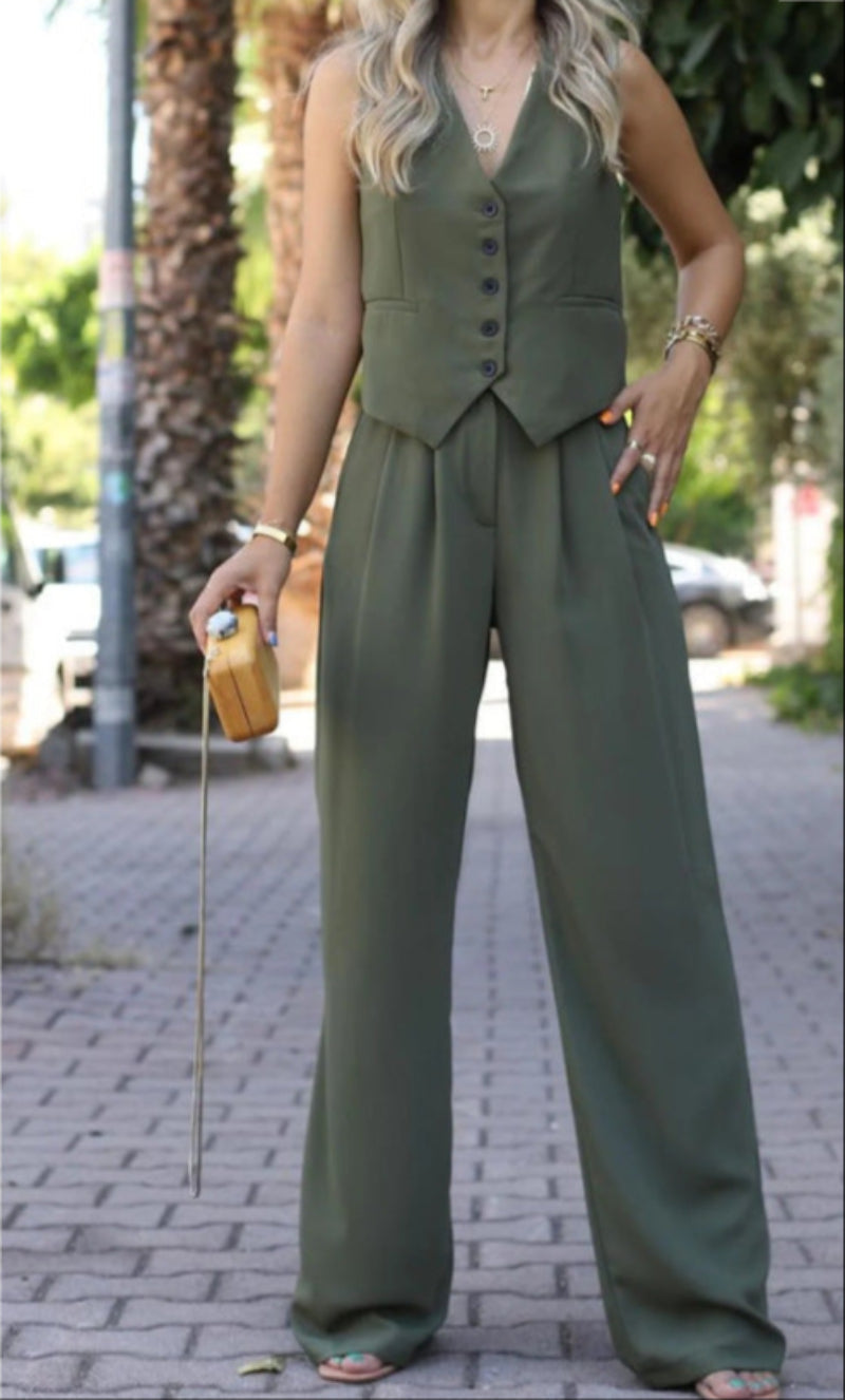 Women's Two Piece Set | Waistcoat Wide Leg