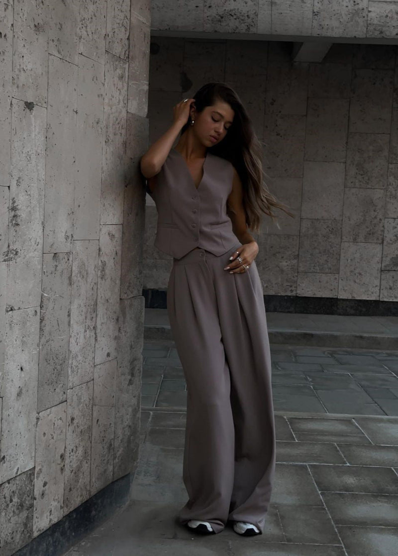 Women's Two Piece Set | Waistcoat Wide Leg