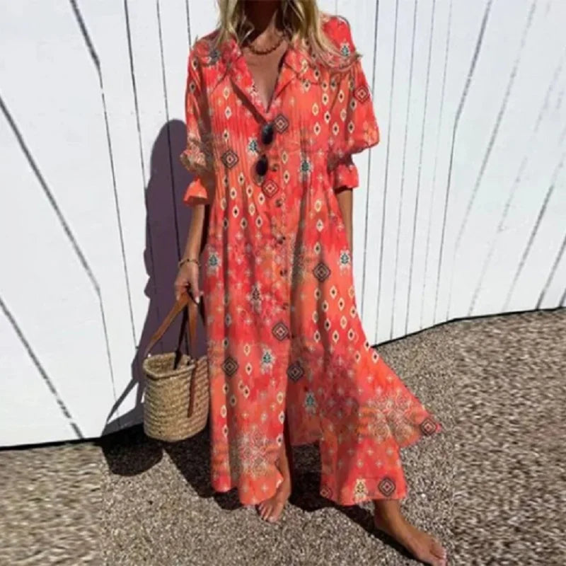 Women's V Neck Long Dress | Floral Print & Flowing Maxi Silhouette