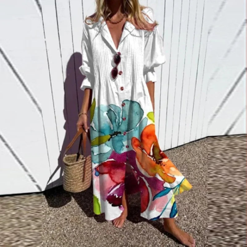 Women's V Neck Long Dress | Floral Print & Flowing Maxi Silhouette