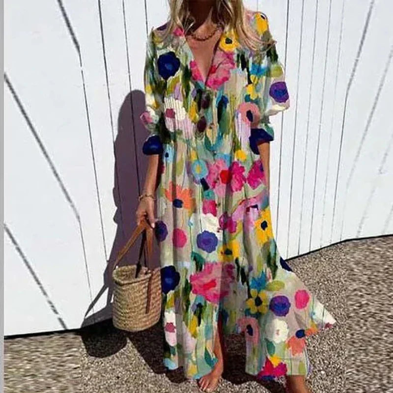 Women's V Neck Long Dress | Floral Print & Flowing Maxi Silhouette