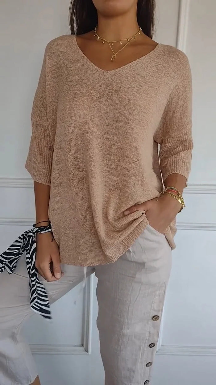 Women's V-Neck Oversized Knit Top | Half-Sleeve & Relaxed Fit 3