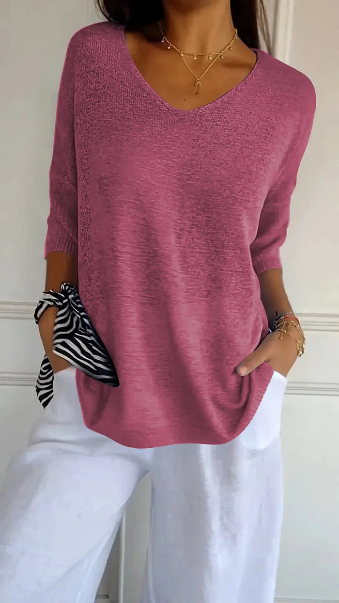 Women's V-Neck Oversized Knit Top | Half-Sleeve & Relaxed Fit 4