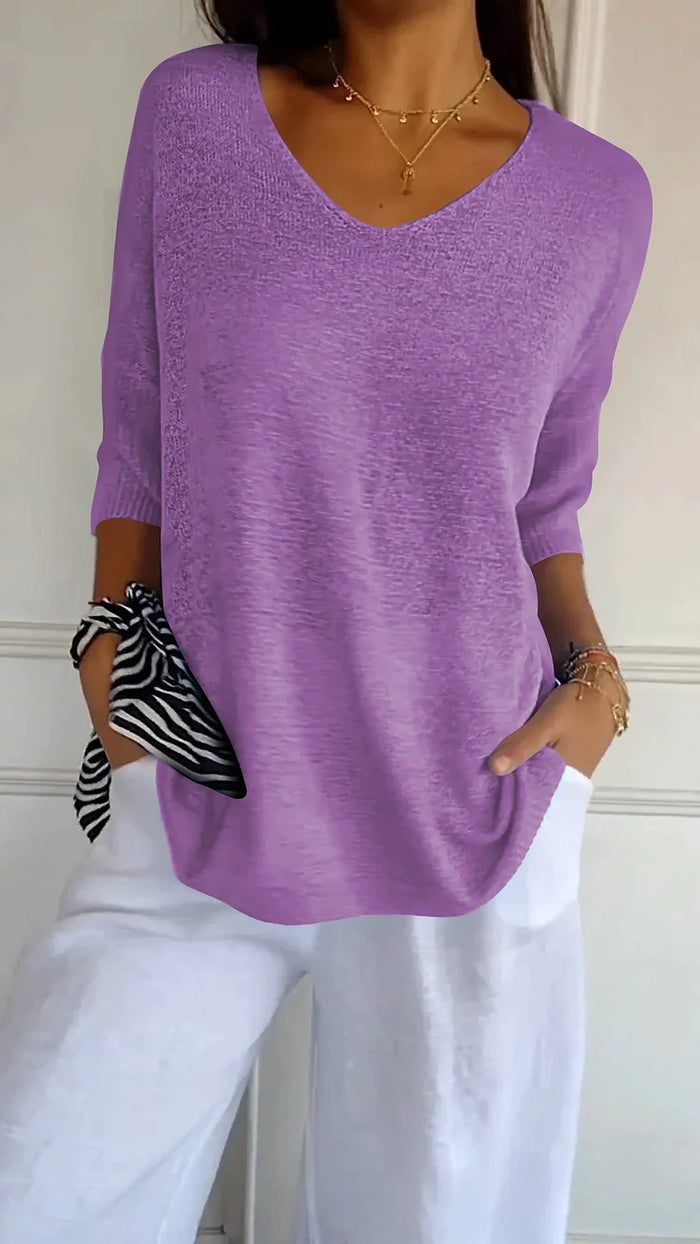 Women's V-Neck Oversized Knit Top | Half-Sleeve & Relaxed Fit 5