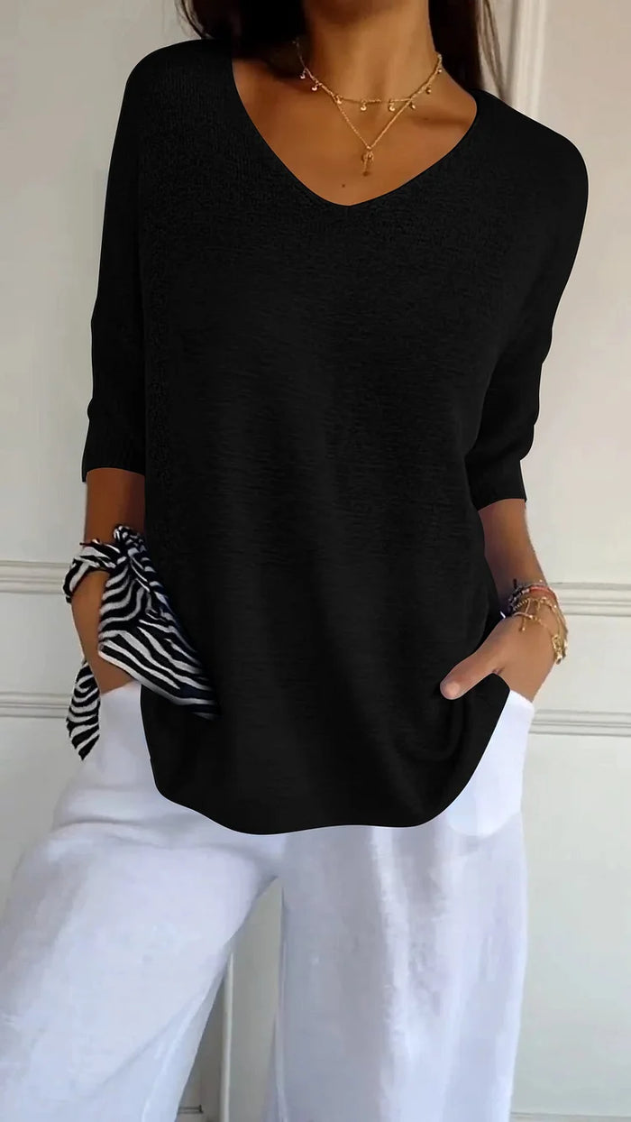Women's V-Neck Oversized Knit Top | Half-Sleeve & Relaxed Fit 6