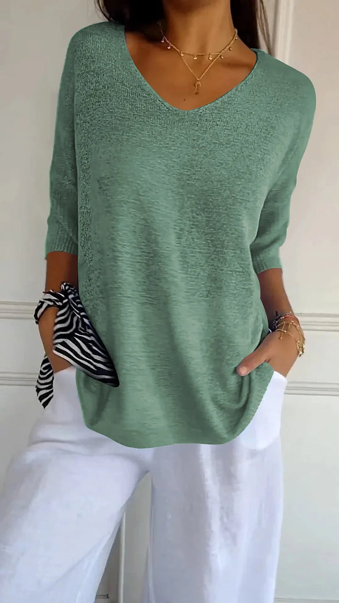 Women's V-Neck Oversized Knit Top | Half-Sleeve & Relaxed Fit 7