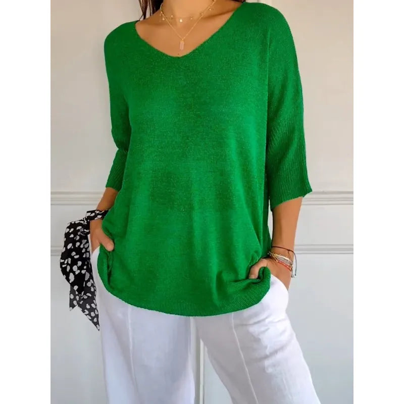 Women's V-Neck Oversized Knit Top | Half-Sleeve & Relaxed Fit 9