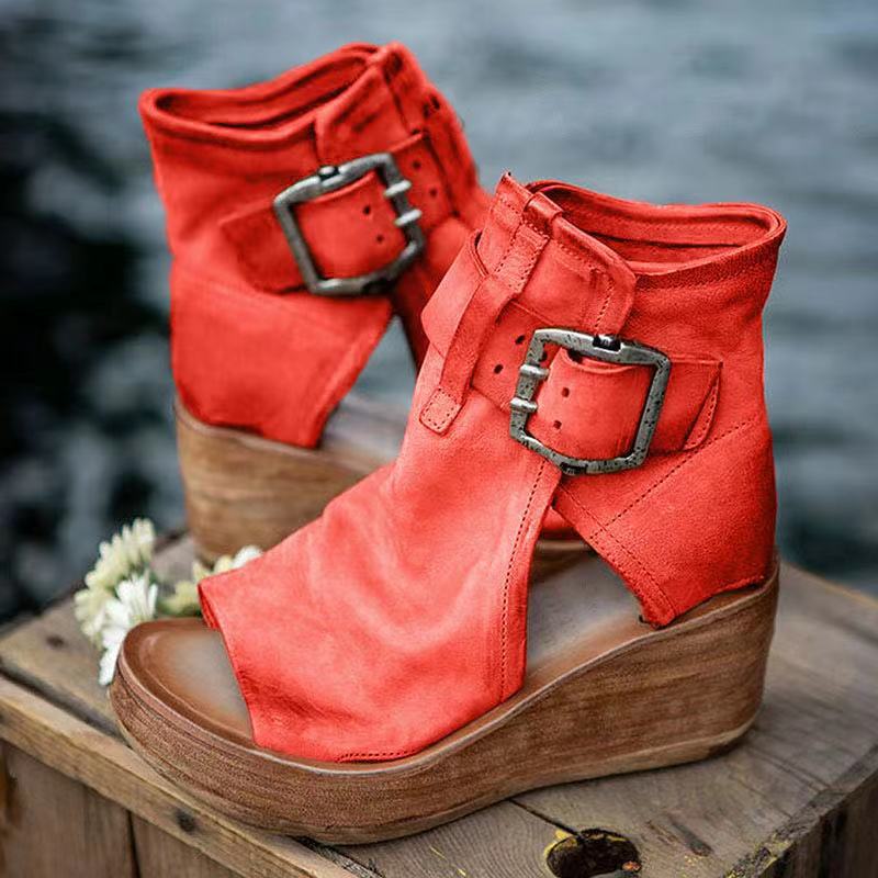 Women's Wedge Sandals | Peep Toe, Buckled Ankle Shaft