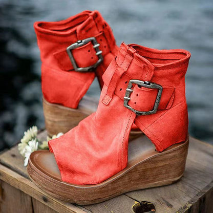 Women's Wedge Sandals | Peep Toe, Buckled Ankle Shaft