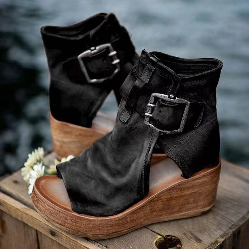 Women's Wedge Sandals | Peep Toe, Buckled Ankle Shaft