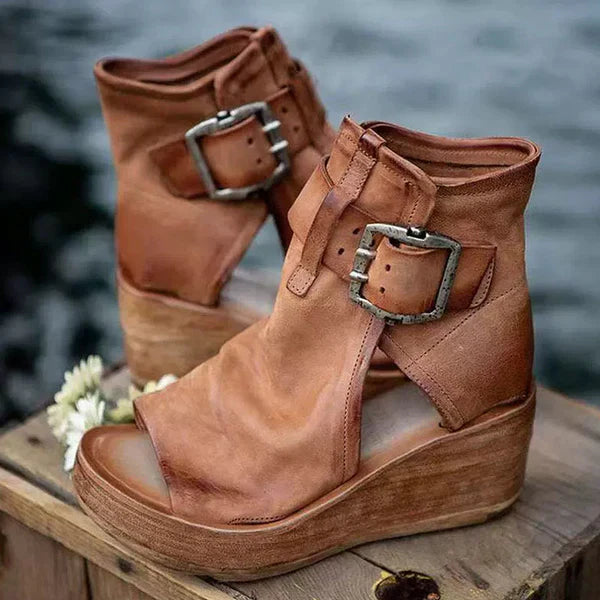 Women's Wedge Sandals | Peep Toe, Buckled Ankle Shaft