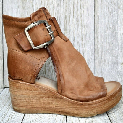Women's Wedge Sandals | Peep Toe, Buckled Ankle Shaft